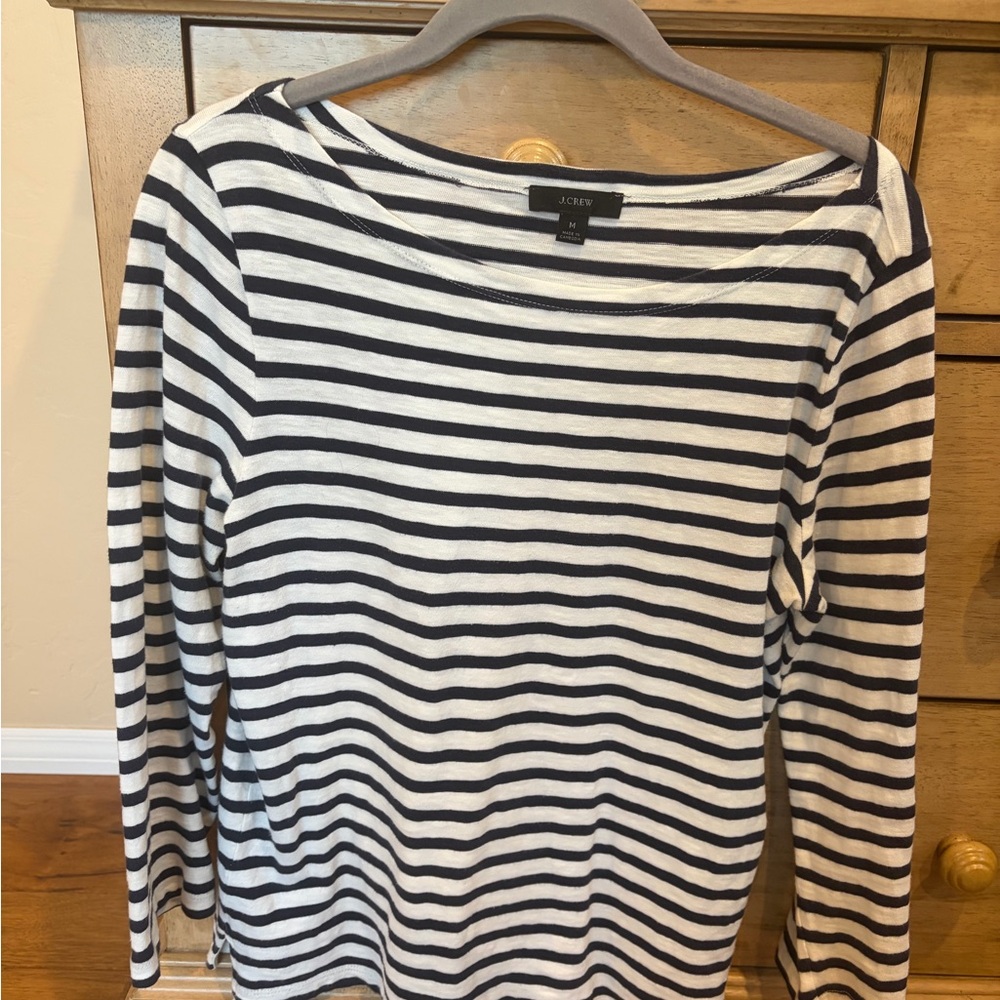 J. Crew Navy & White Striped Boatneck Top